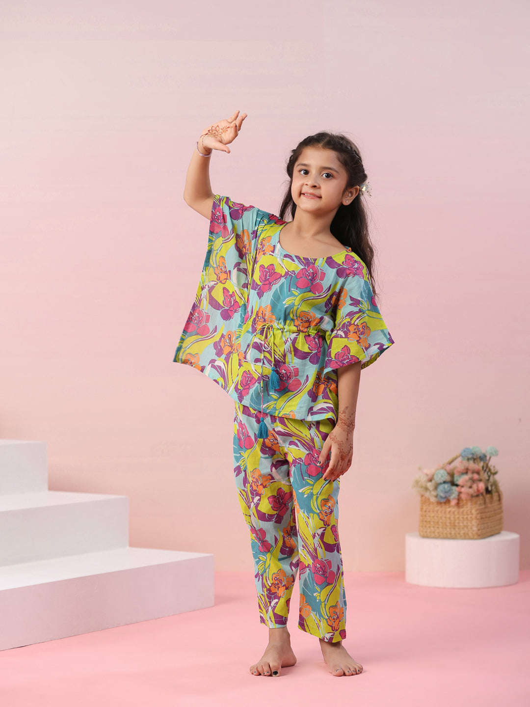 Multi Floral Printed Cotton Kids Night Suits