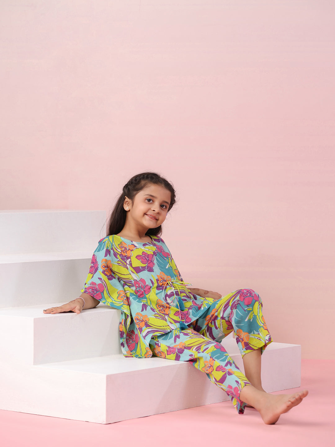 Multi Floral Printed Cotton Kids Night Suits