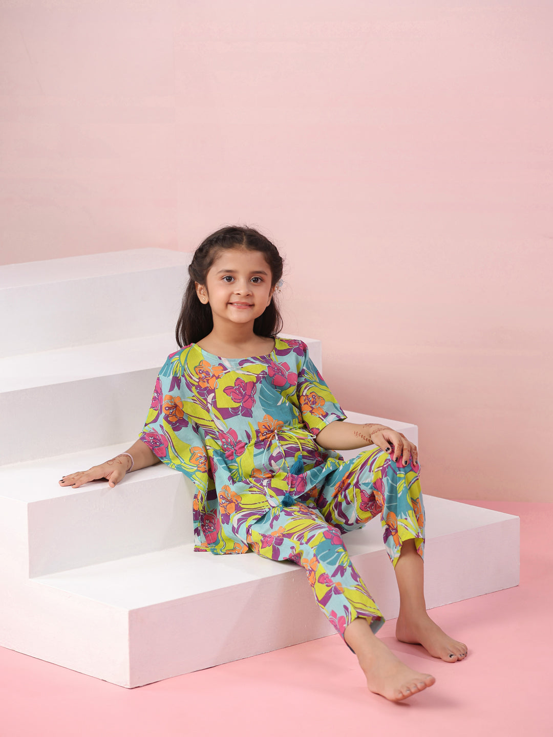 Multi Floral Printed Cotton Kids Night Suits