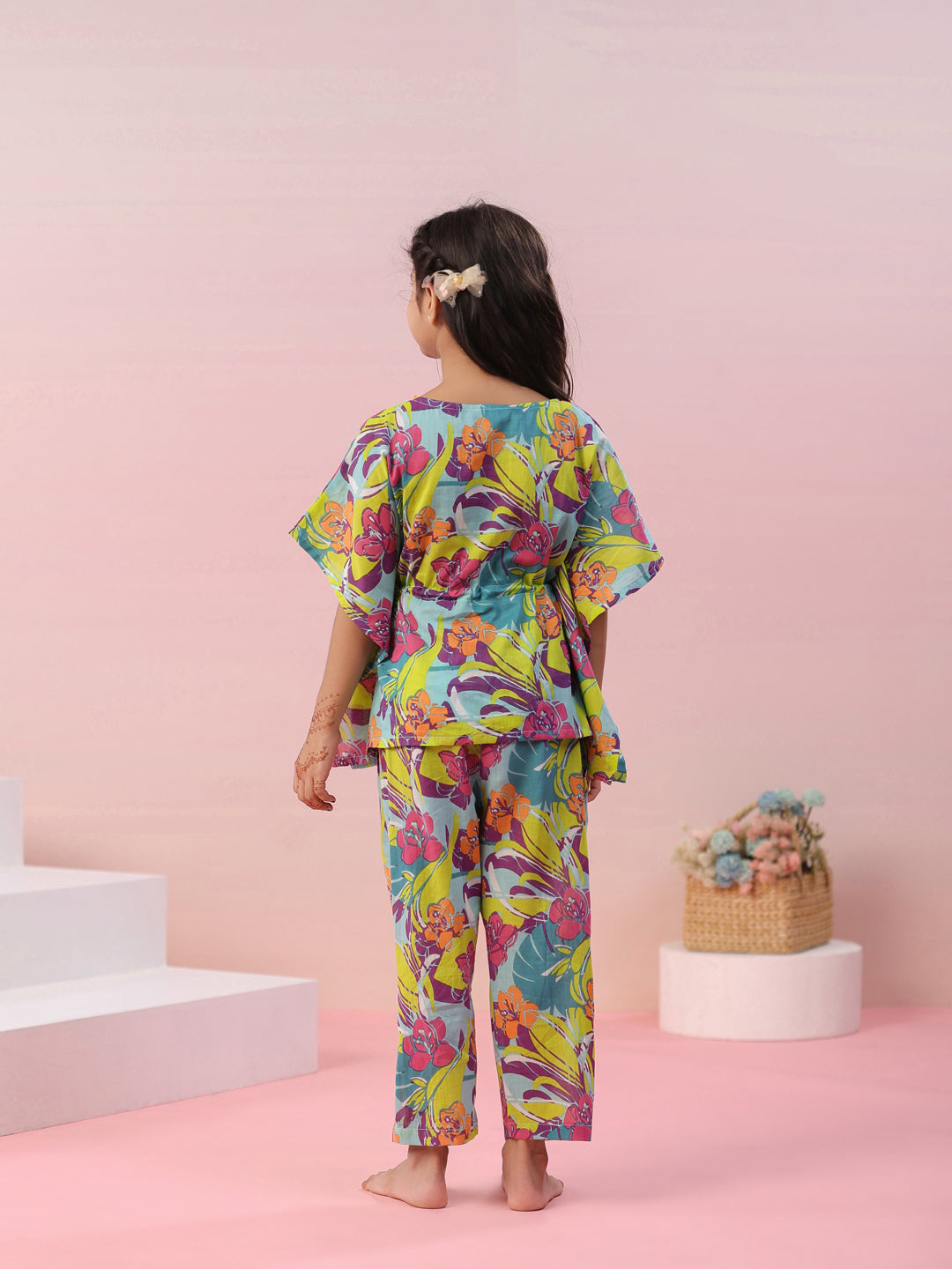 Multi Floral Printed Cotton Kids Night Suits