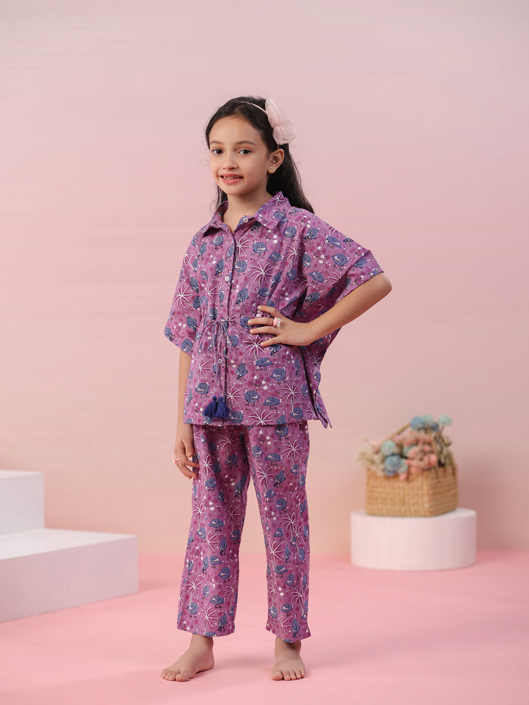 Floral Printed Cotton Night Suit for Kids