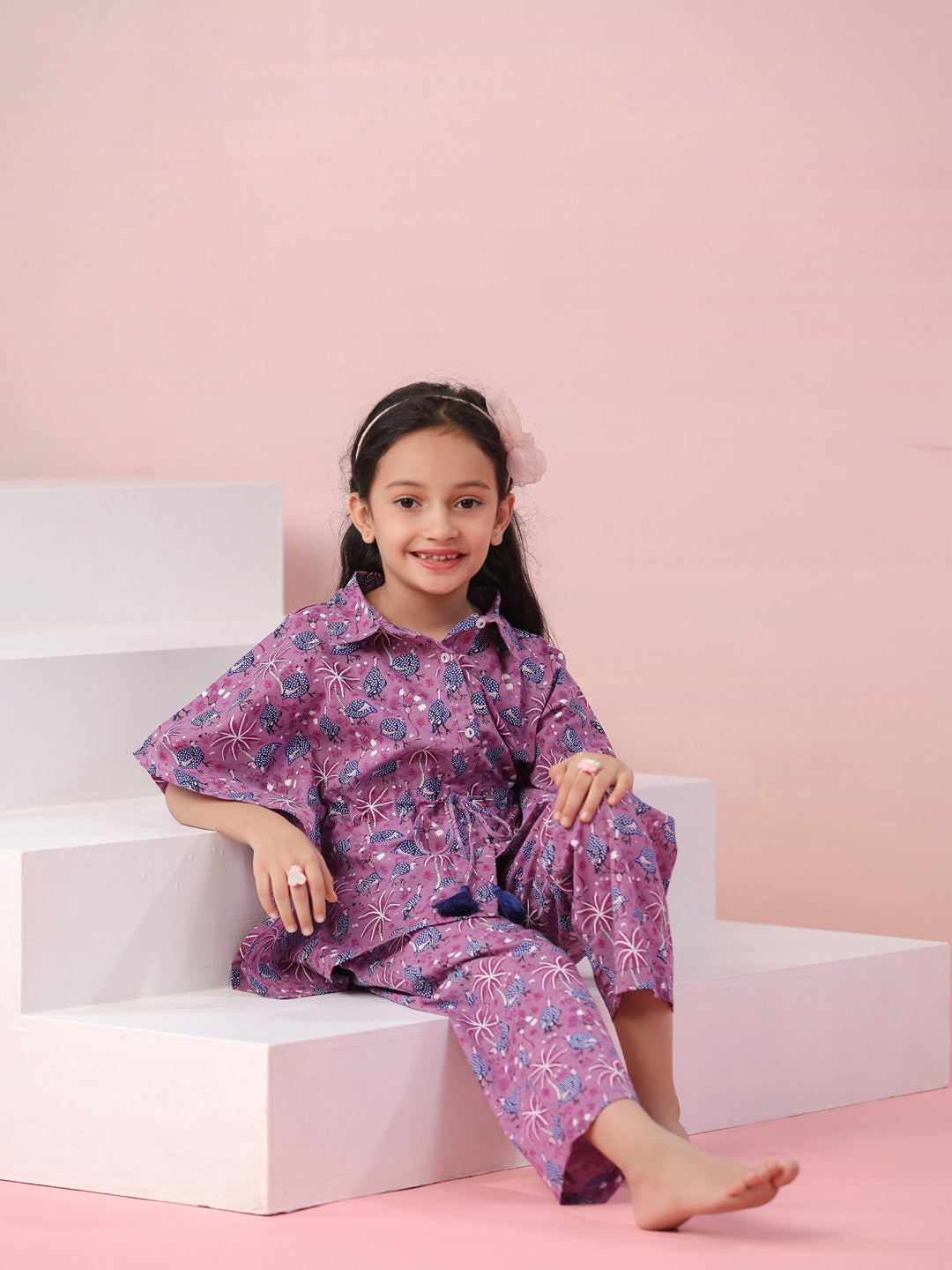 Floral Printed Cotton Night Suit for Kids