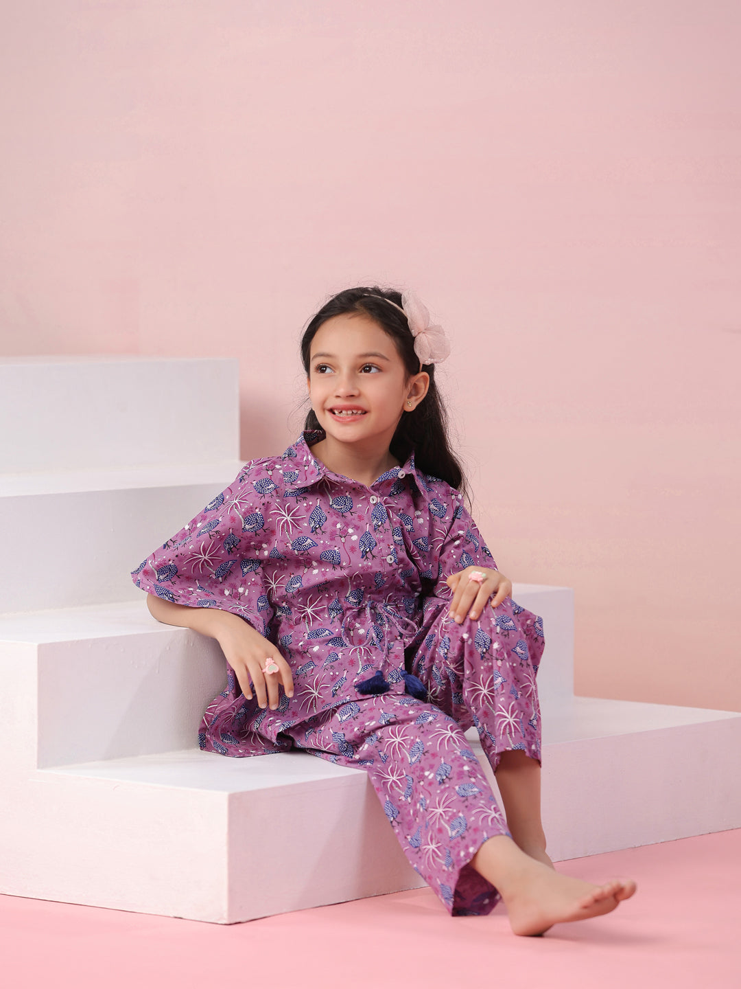 Floral Printed Cotton Night Suit for Kids