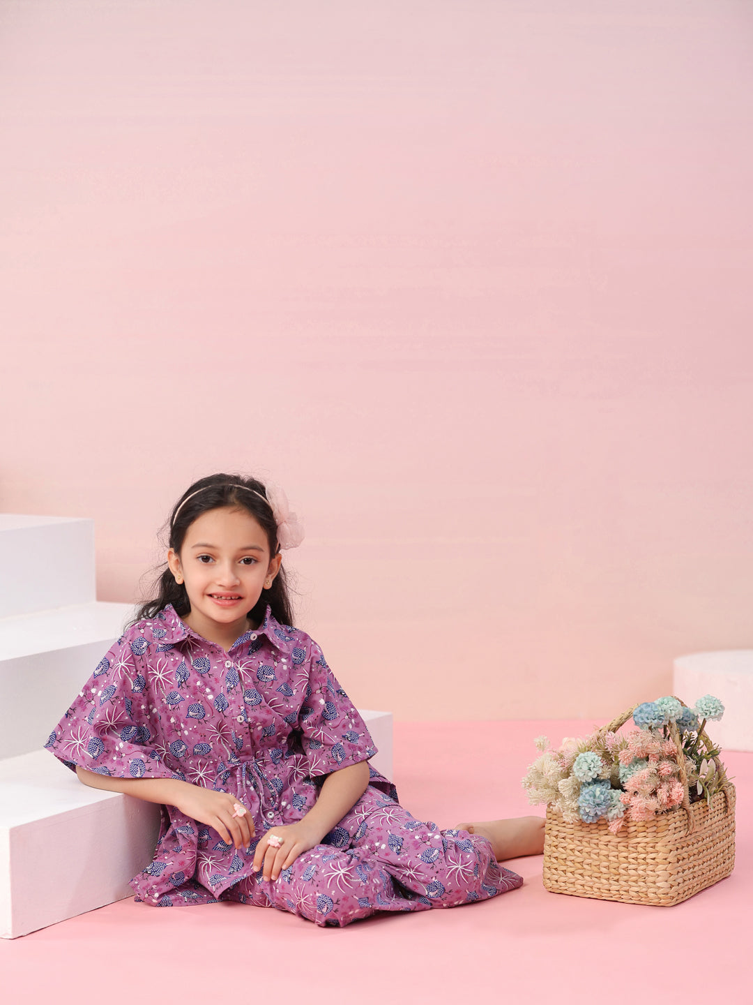 Floral Printed Cotton Night Suit for Kids