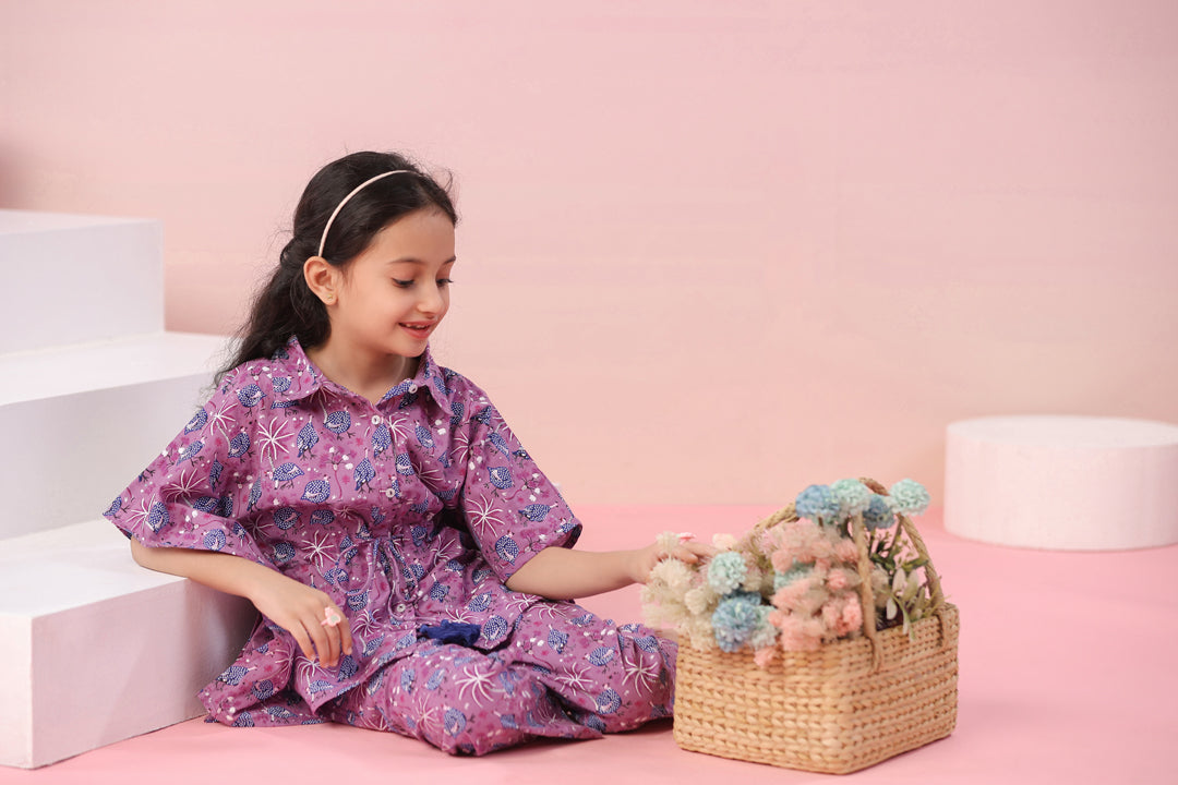 Floral Printed Cotton Night Suit for Kids