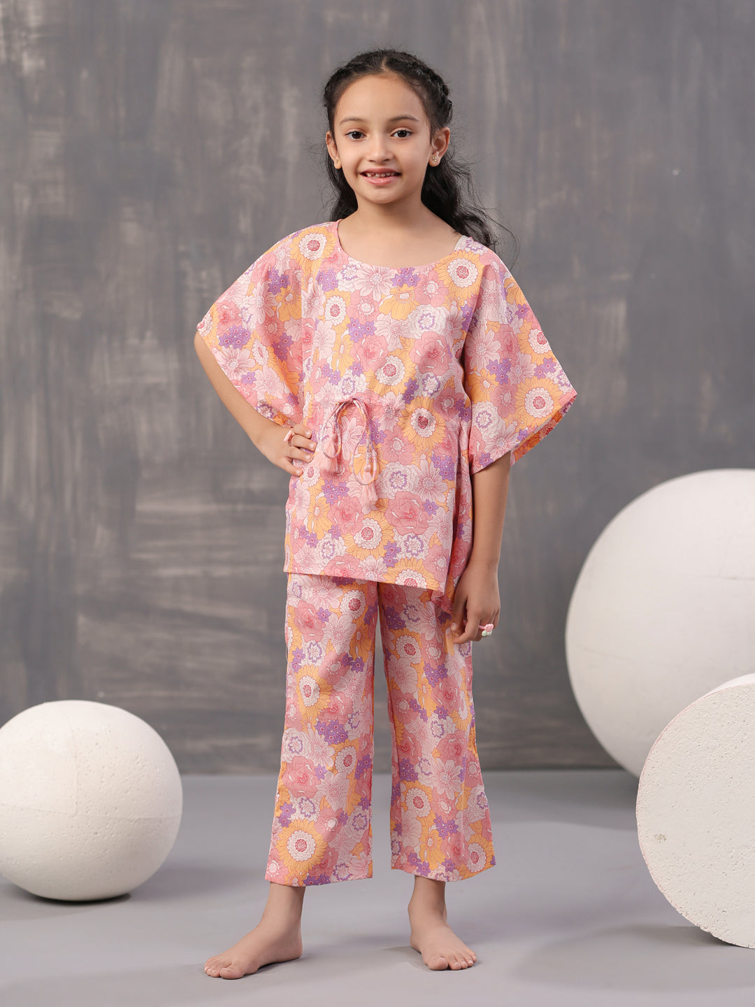 Multi Floral Printed Cotton Night Suit for Kids