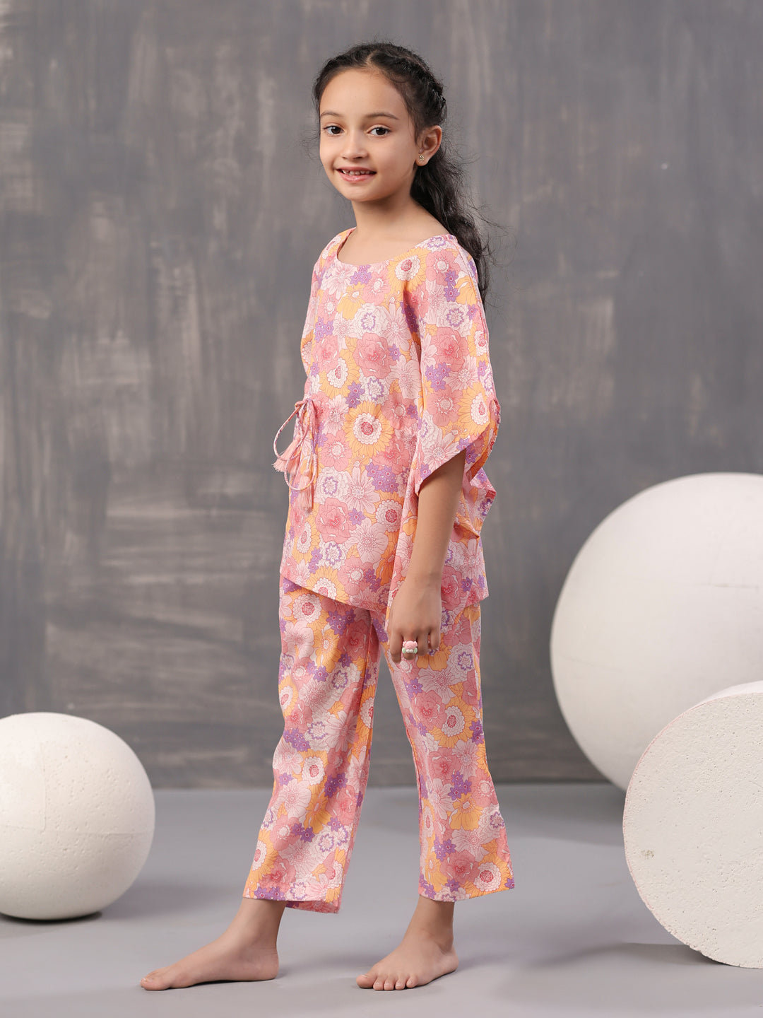 Multi Floral Printed Cotton Night Suit for Kids