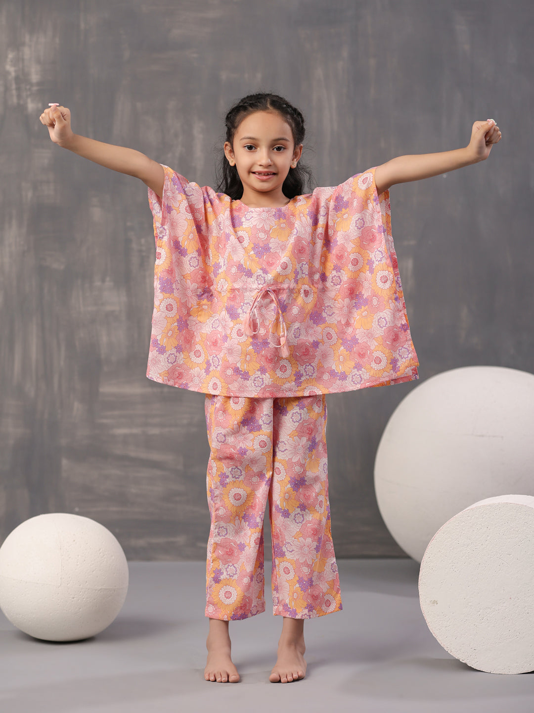 Multi Floral Printed Cotton Night Suit for Kids