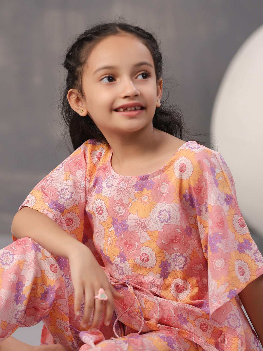 Multi Floral Printed Cotton Night Suit for Kids