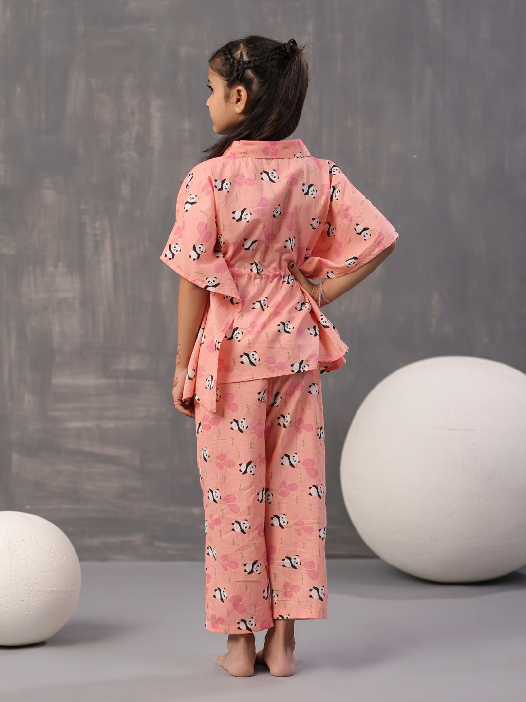 Floral Panda Printed Cotton Kids Night Suits