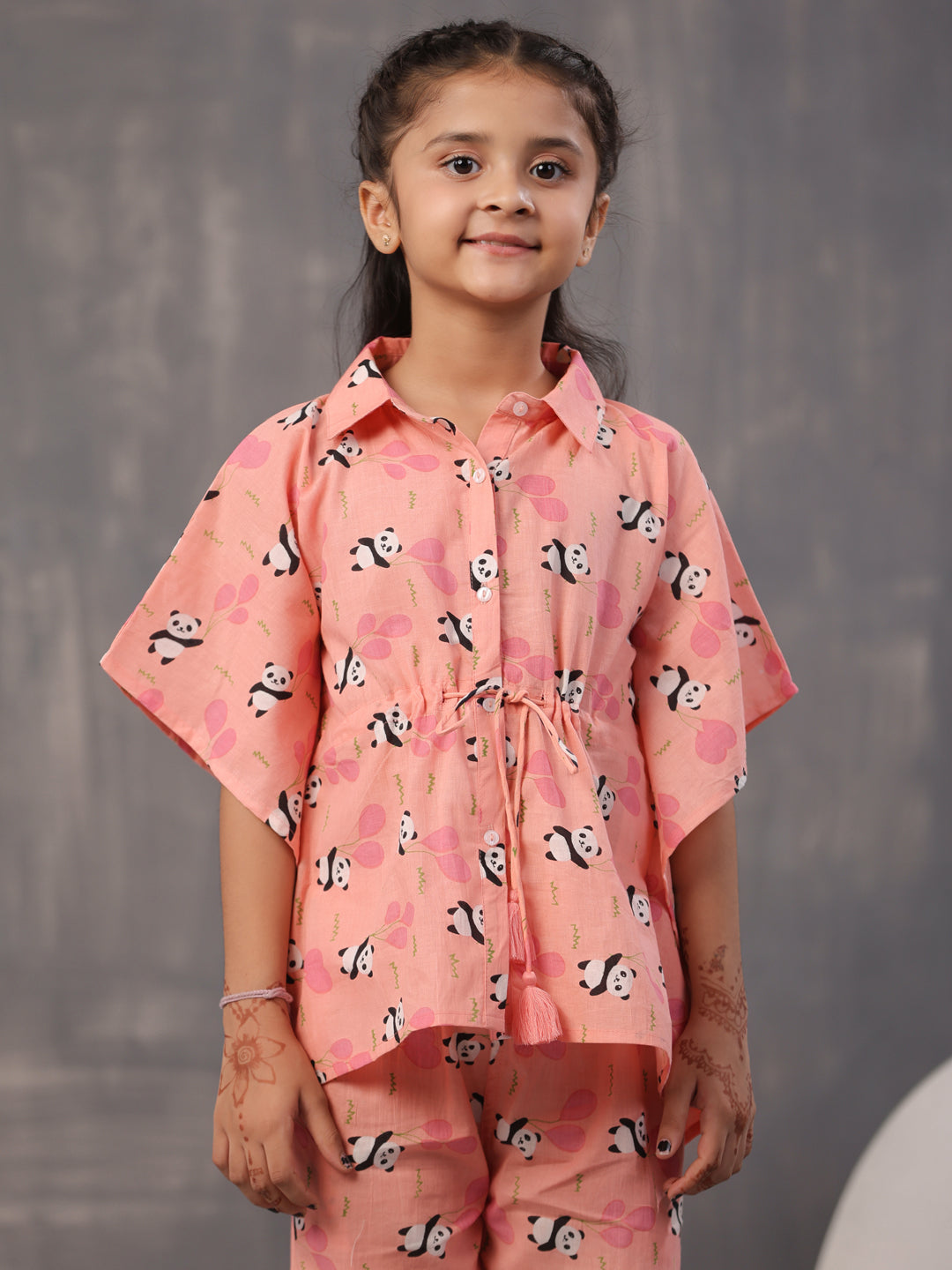 Floral Panda Printed Cotton Kids Night Suits