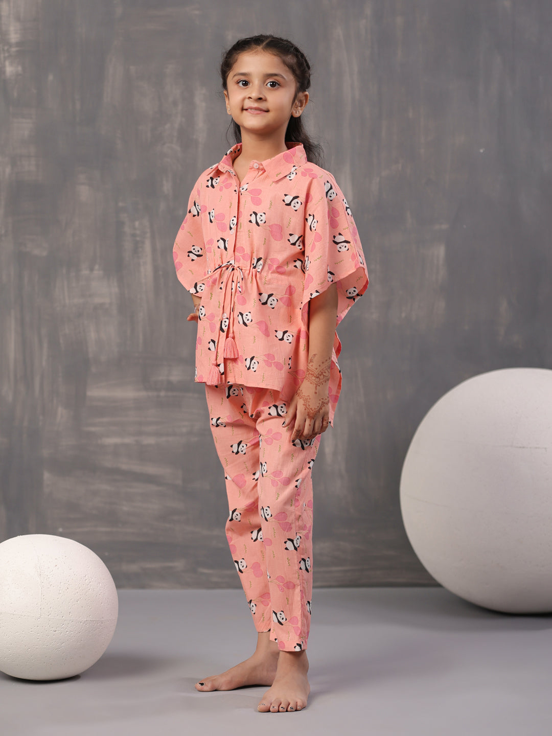 Floral Panda Printed Cotton Kids Night Suits