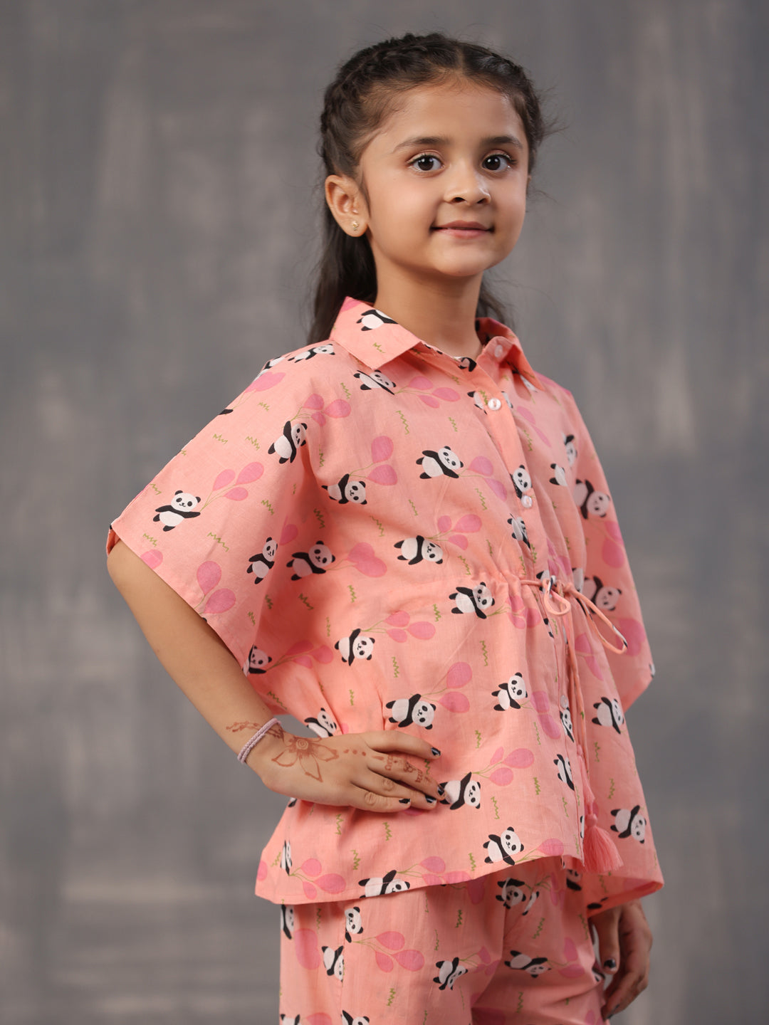 Floral Panda Printed Cotton Kids Night Suits