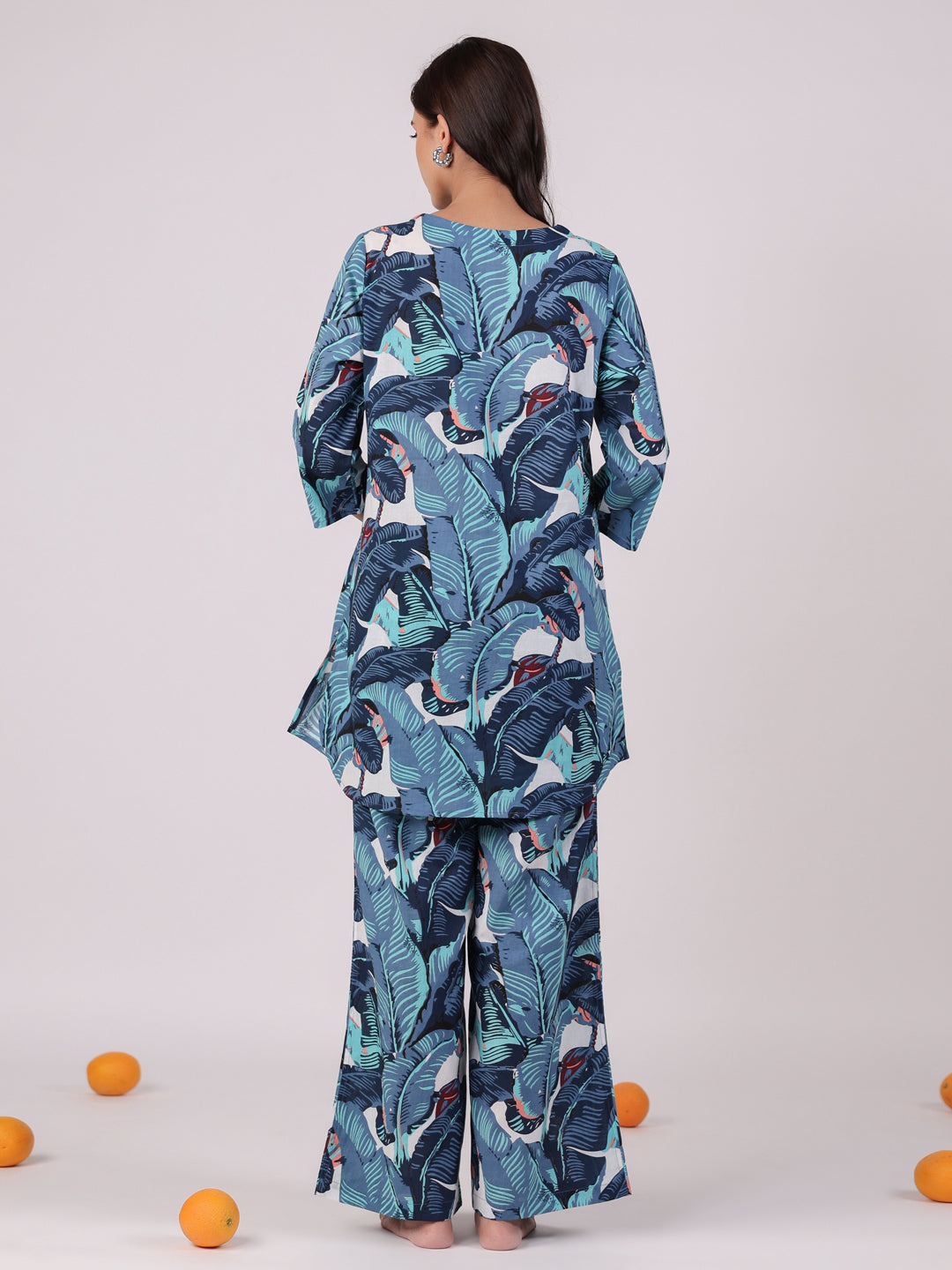 Blue Printed Cotton Night Suit Set