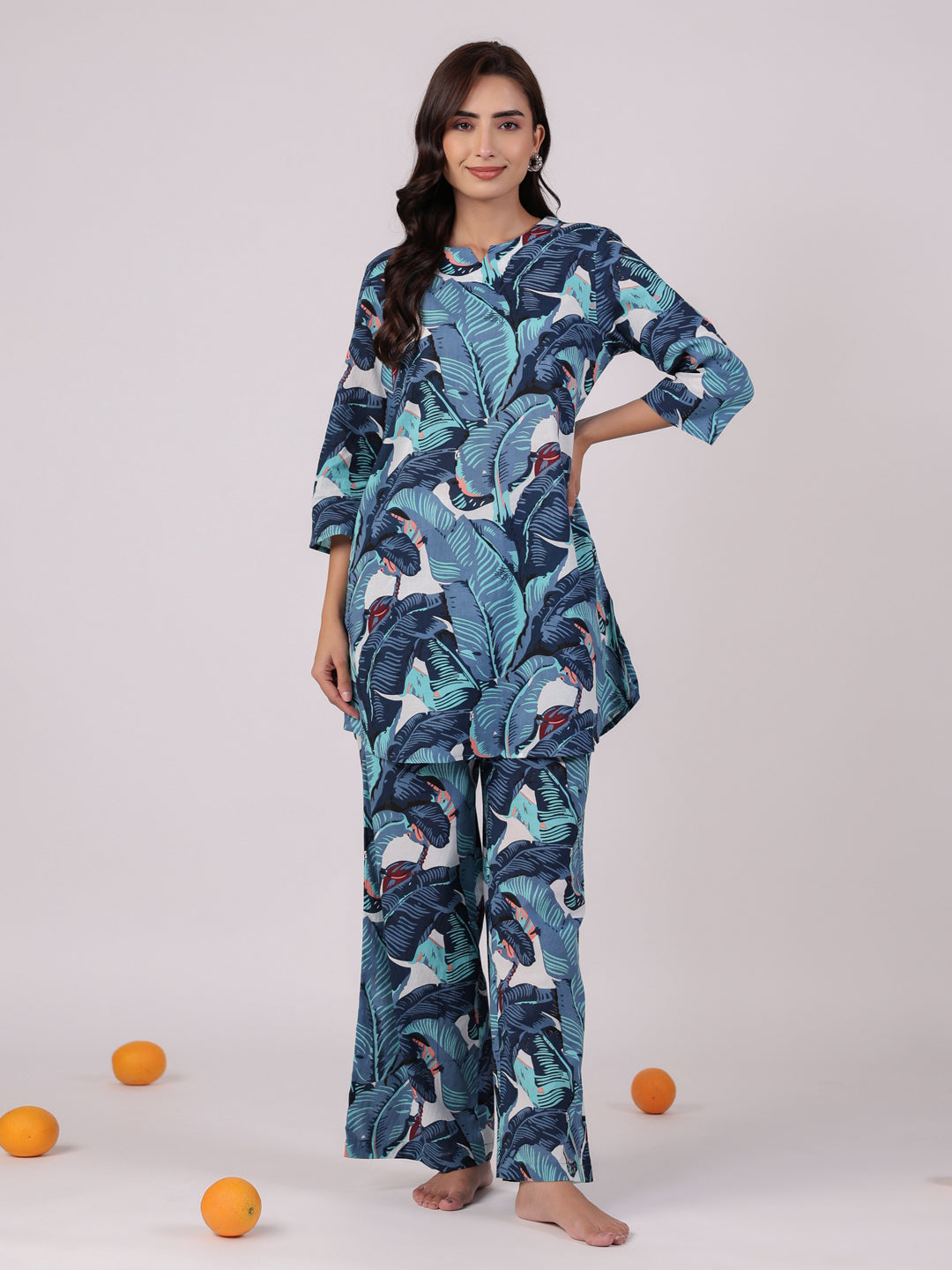 Blue Printed Cotton Night Suit Set