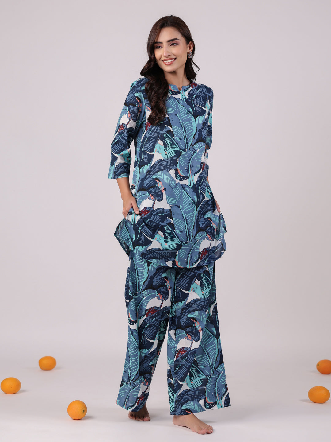 Blue Printed Cotton Night Suit Set