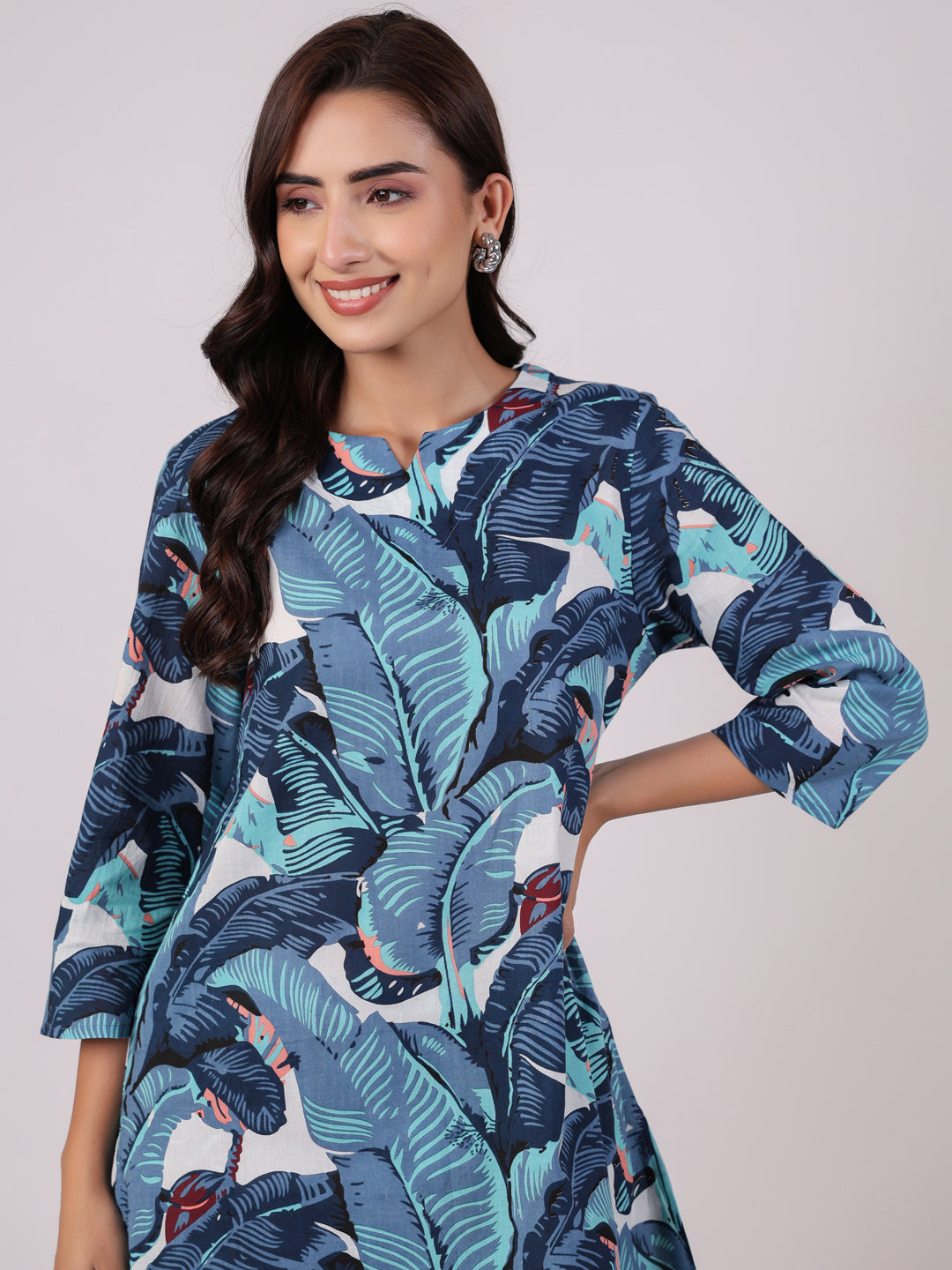 Blue Printed Cotton Night Suit Set