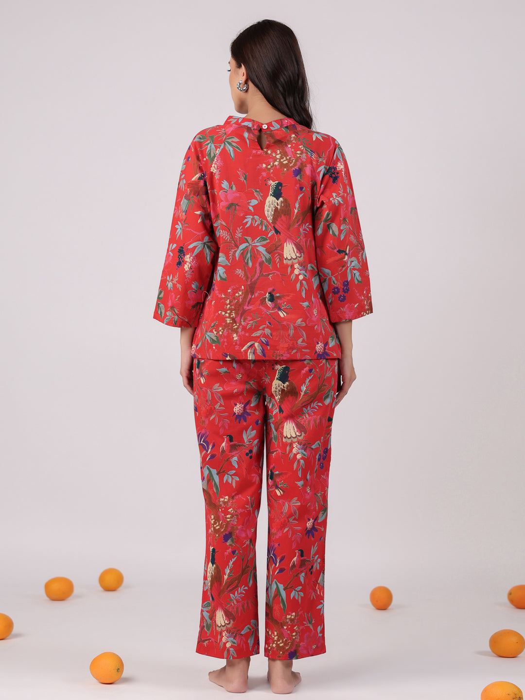 Red Flower Round Neck Night Suit Set