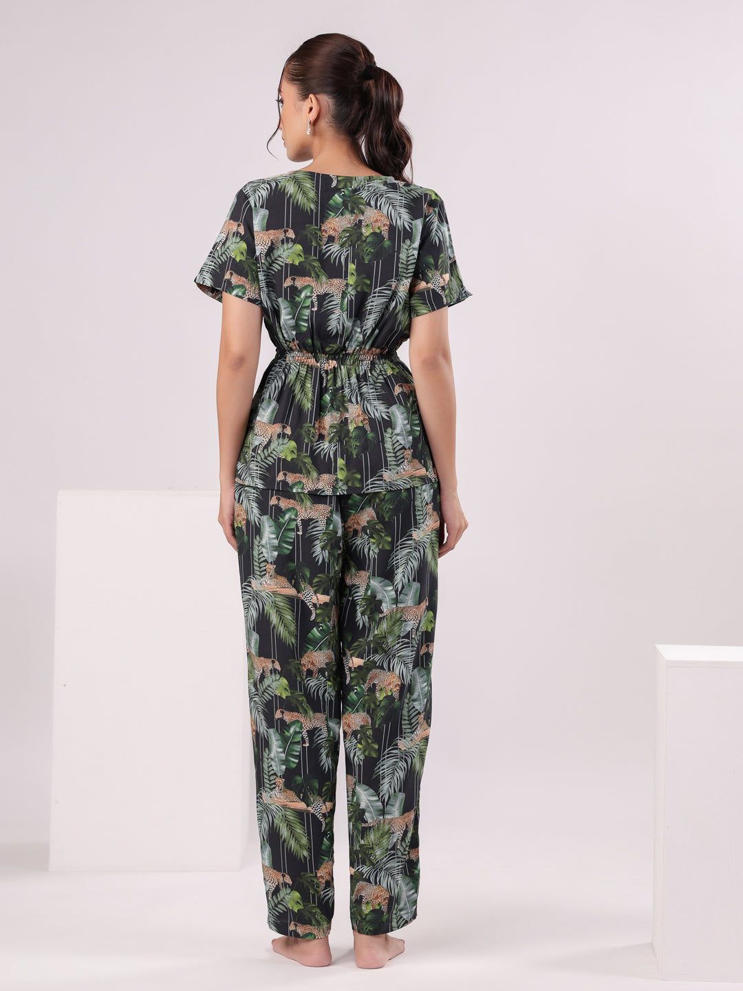 Black Flower Printed Night Suit Set