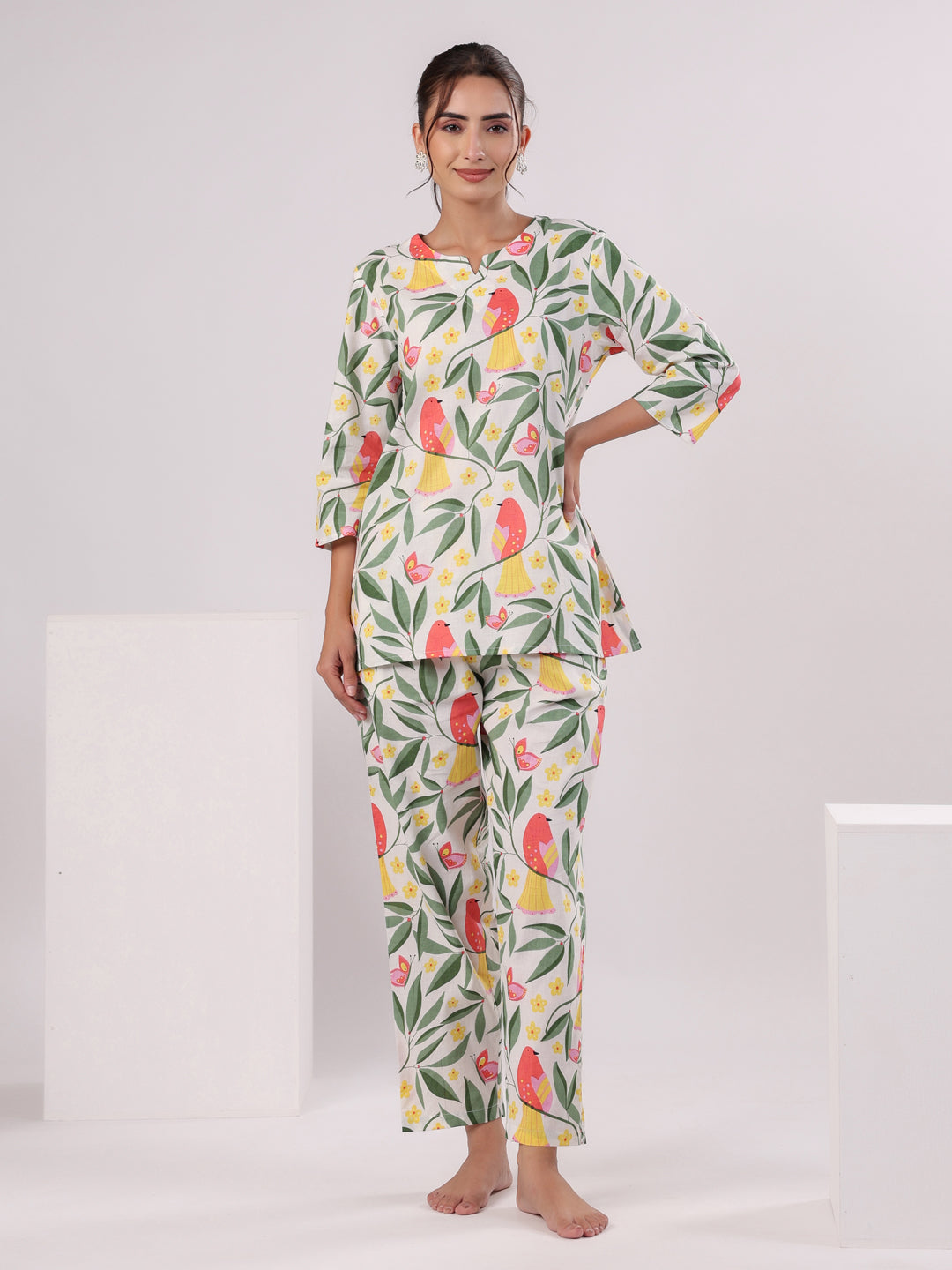 Multi Color Flower Printed Night Suit Set