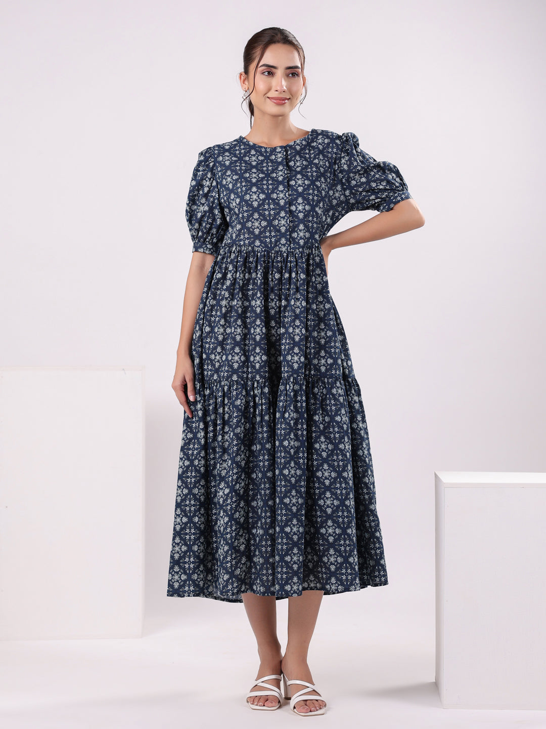 Floral Print Puff Sleeve Dress for Women