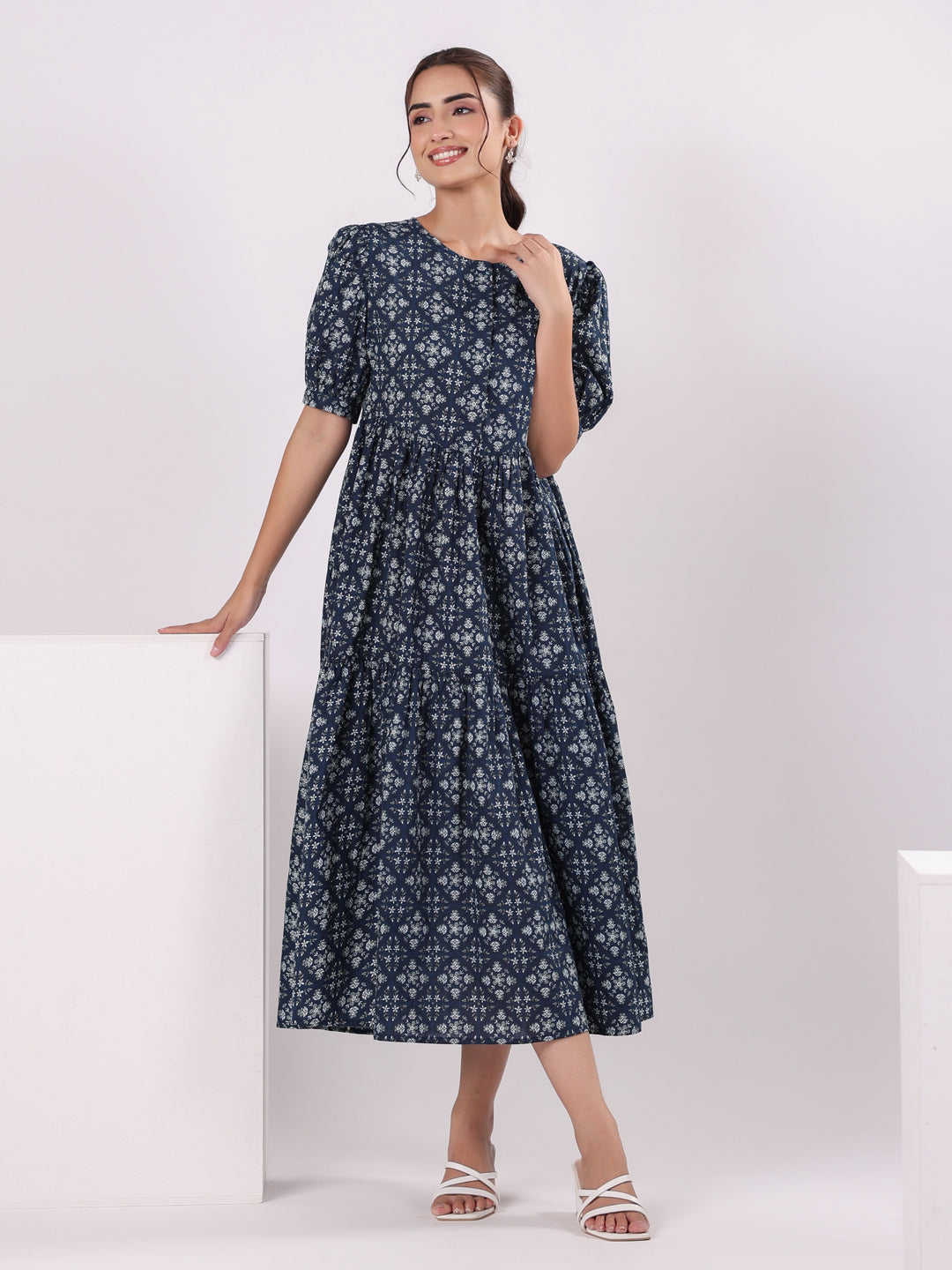 Floral Print Puff Sleeve Dress for Women