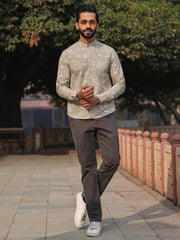 Men's  Pure Cotton Green Casual Shirt