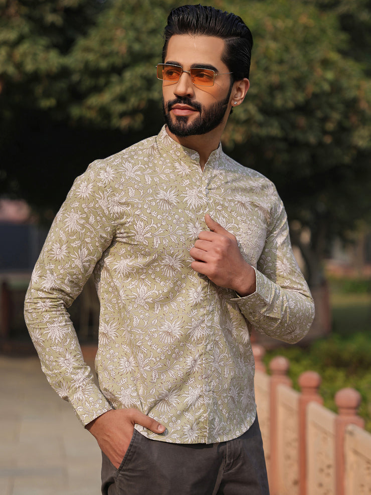 Men's  Pure Cotton Green Casual Shirt