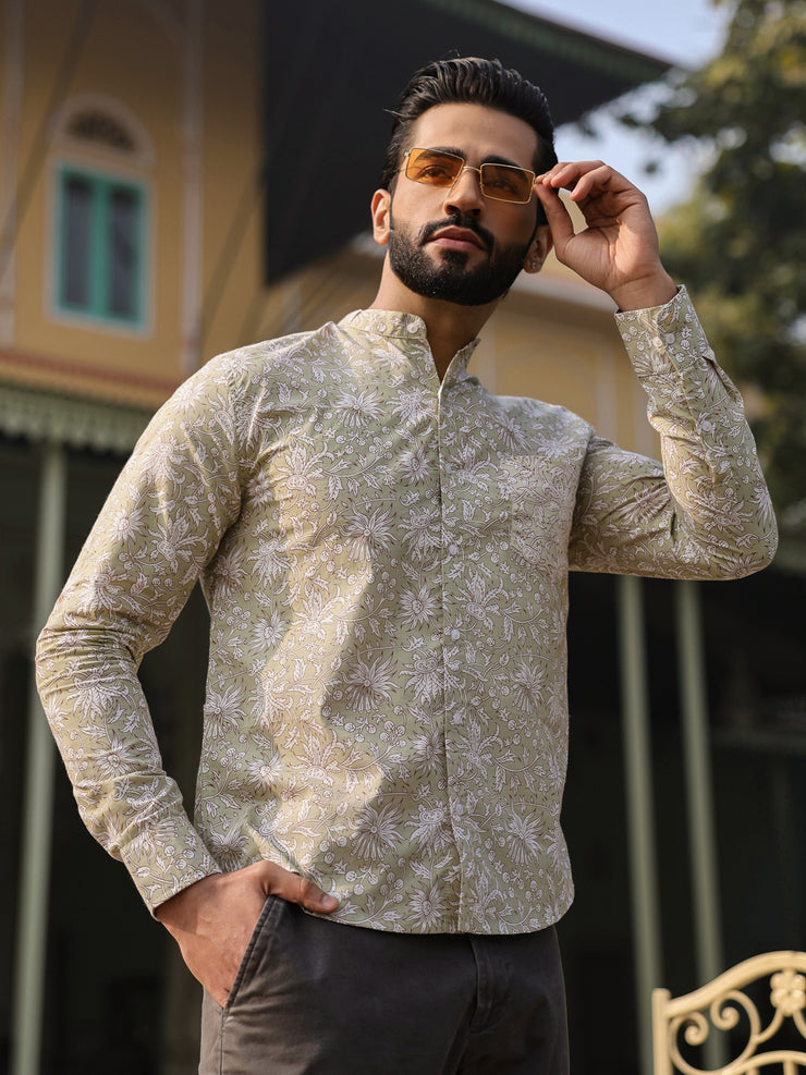 Men's  Pure Cotton Green Casual Shirt