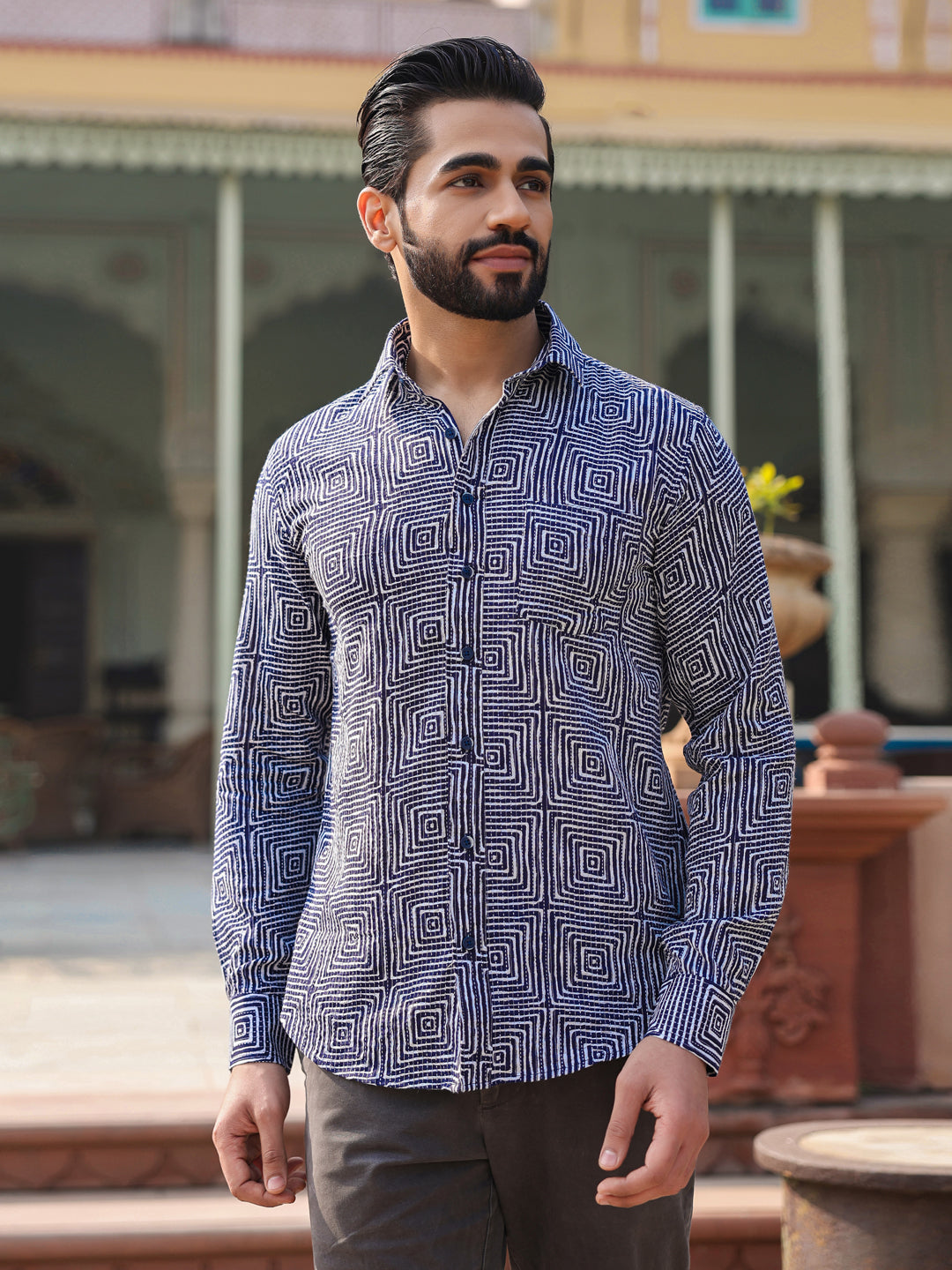 Men's  Pure Cotton Blue Casual Shirt