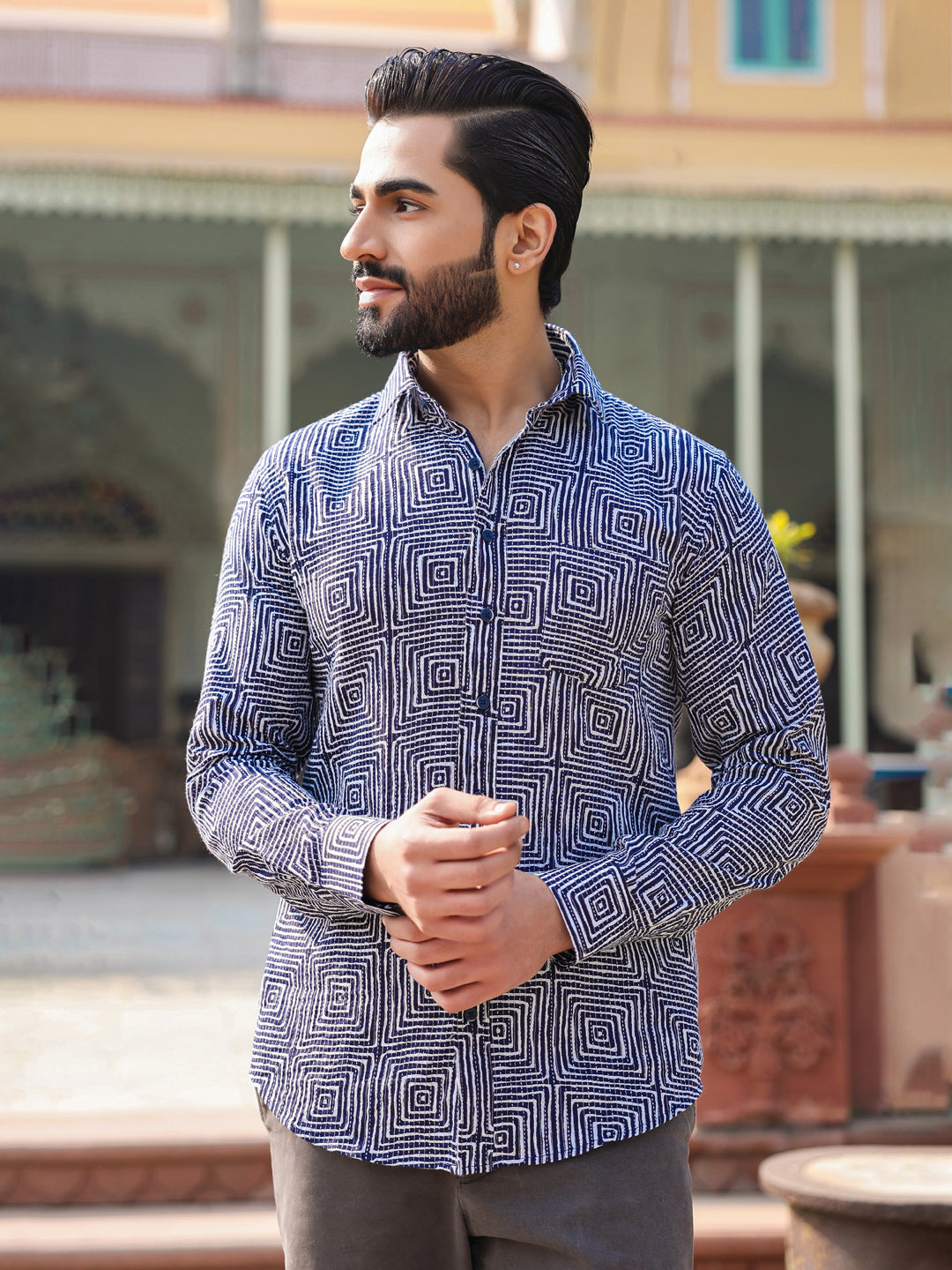 Men's  Pure Cotton Blue Casual Shirt