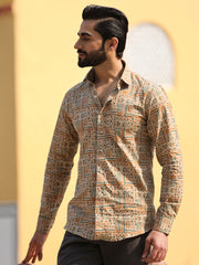 Men's Floral Print Pure Cotton Beige Casual Shirt