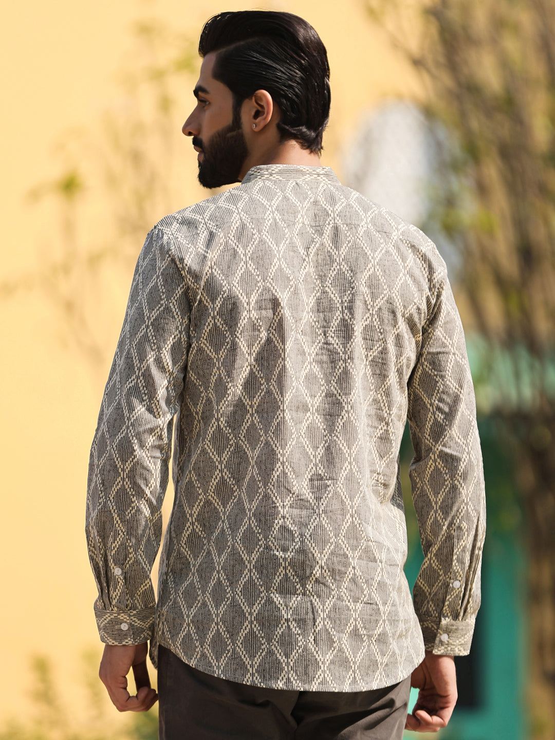 Men's Geometric Pure Cotton Beige Printed Kurta