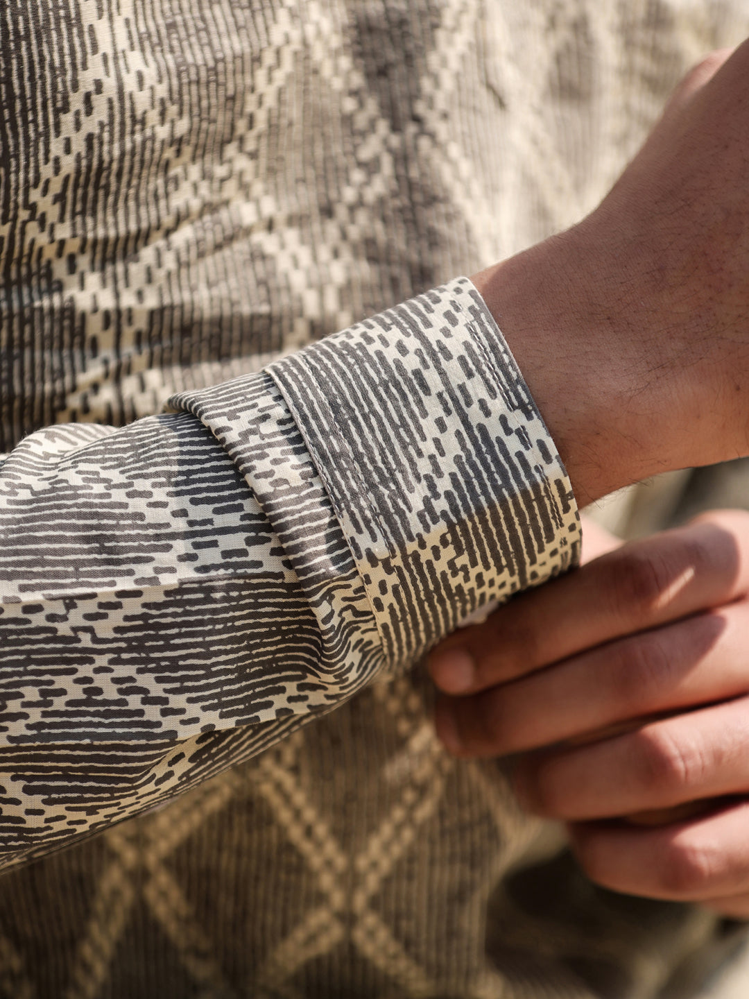 Men's Geometric Pure Cotton Beige Printed Kurta