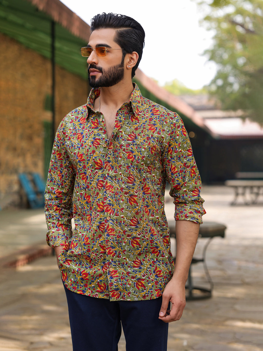 Men's  Pure Cotton Cream Casual Shirt