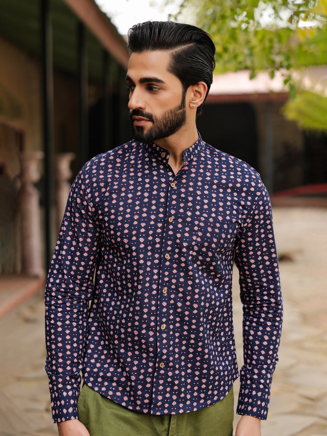 Men's  Pure Cotton Navy Blue Casual Shirt