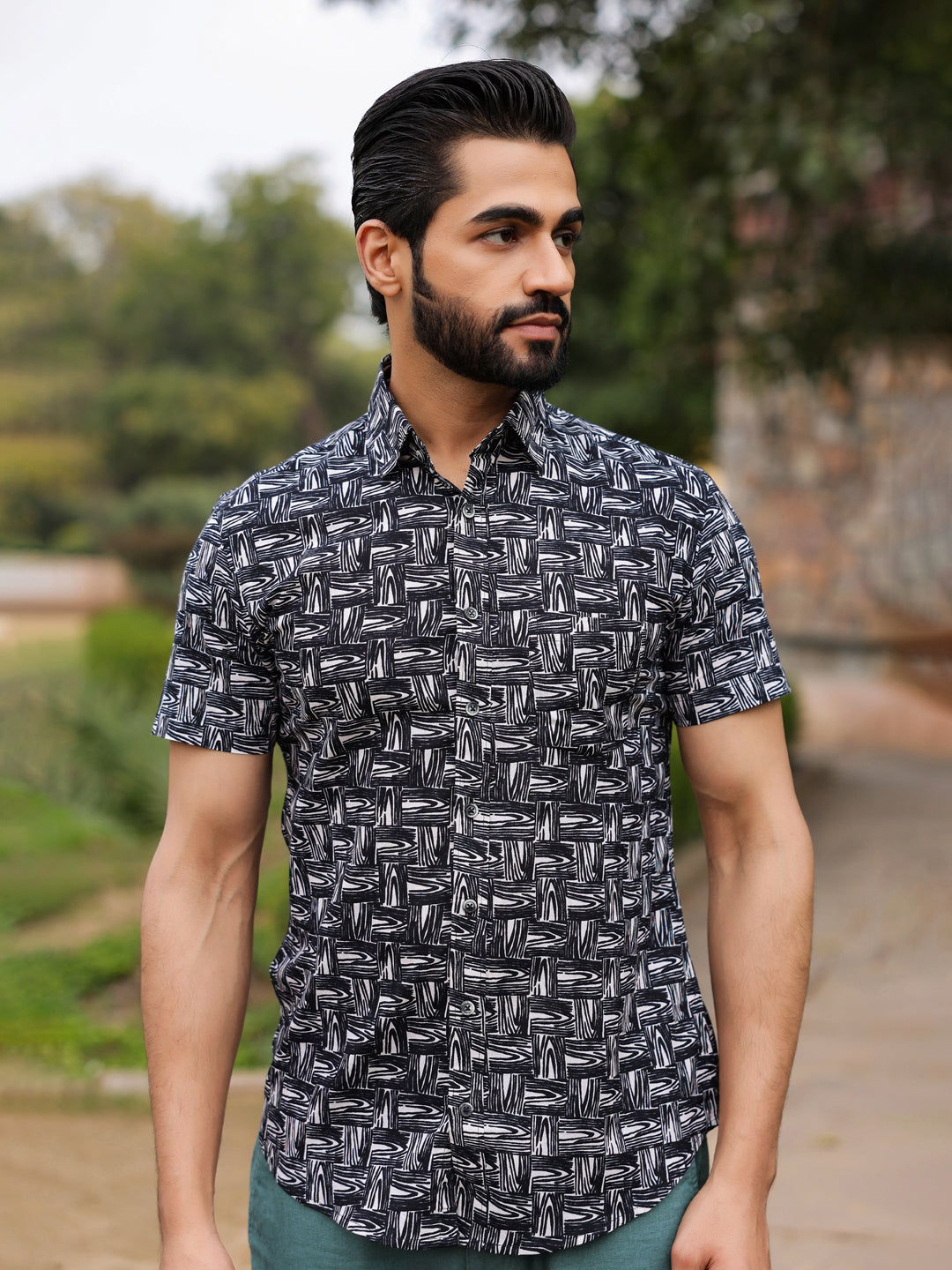 Men's  Pure Cotton Black Casual Shirt