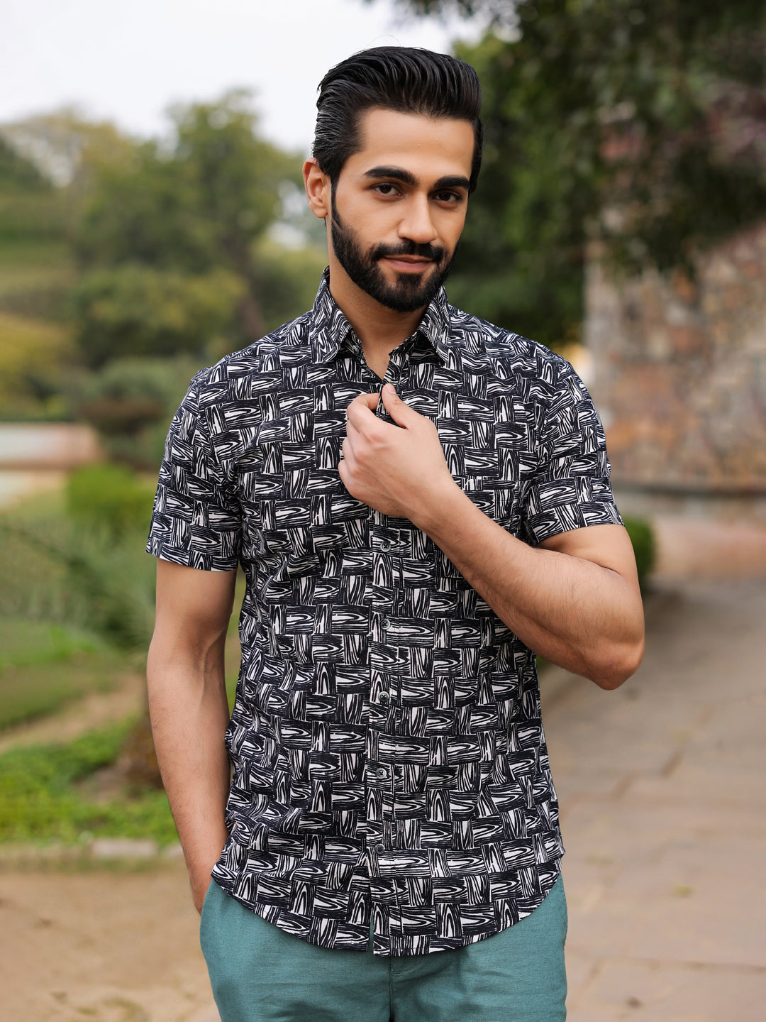 Men's  Pure Cotton Black Casual Shirt