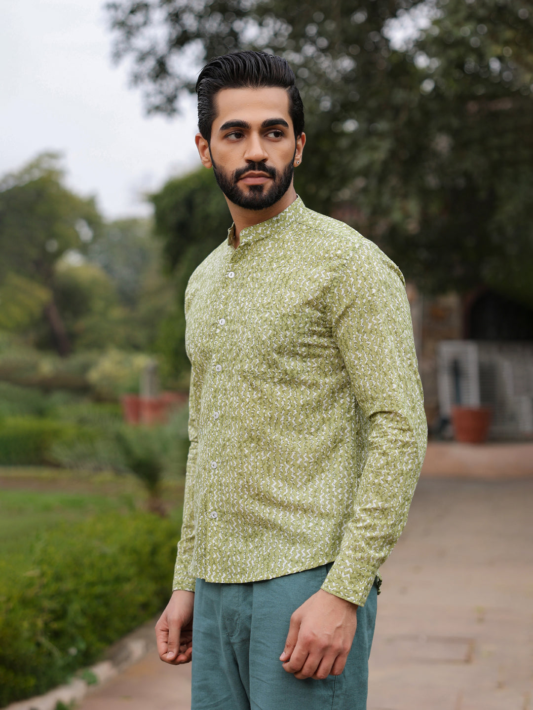 Men's  Pure Cotton Green Casual Shirt