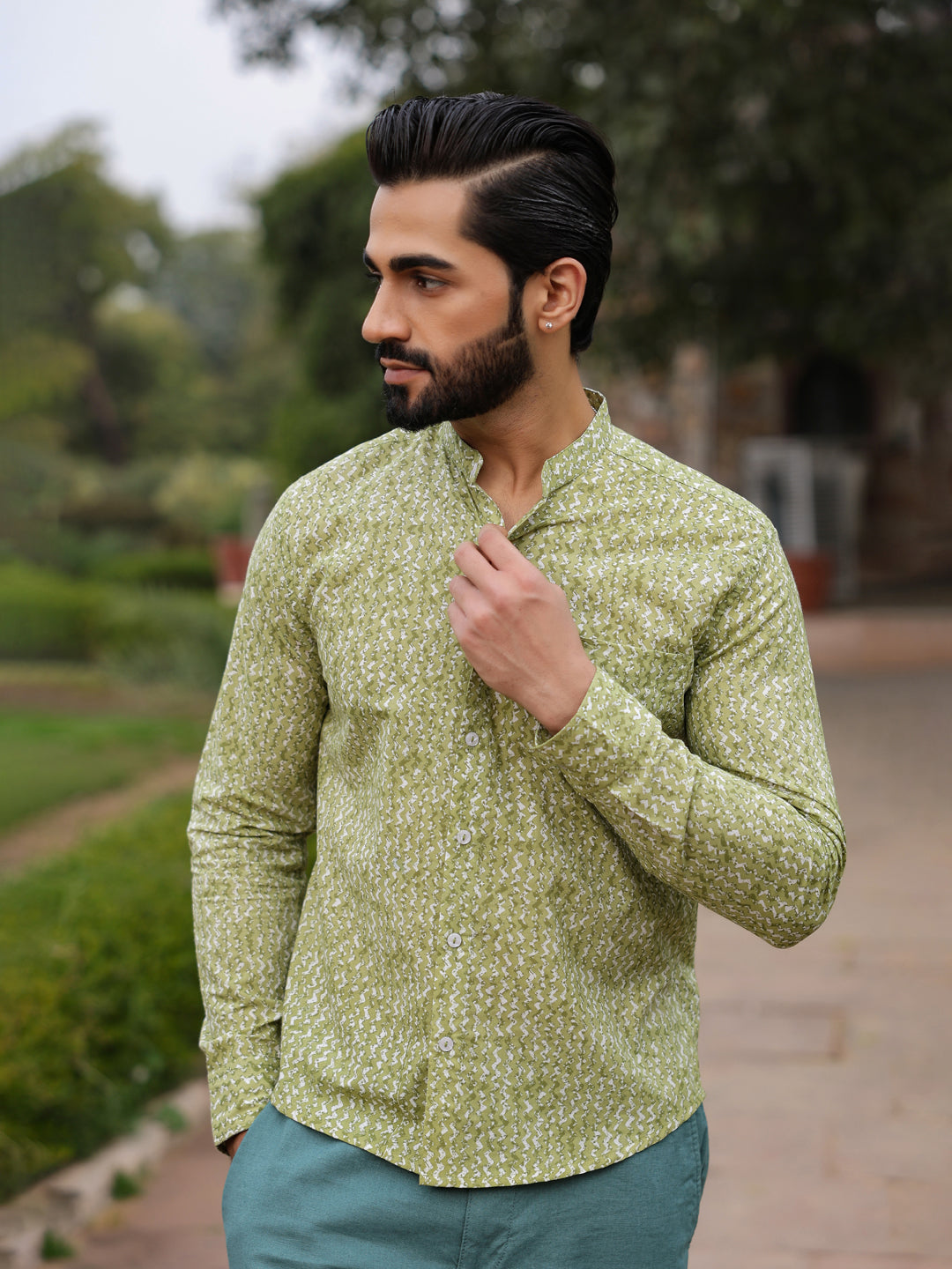 Men's  Pure Cotton Green Casual Shirt