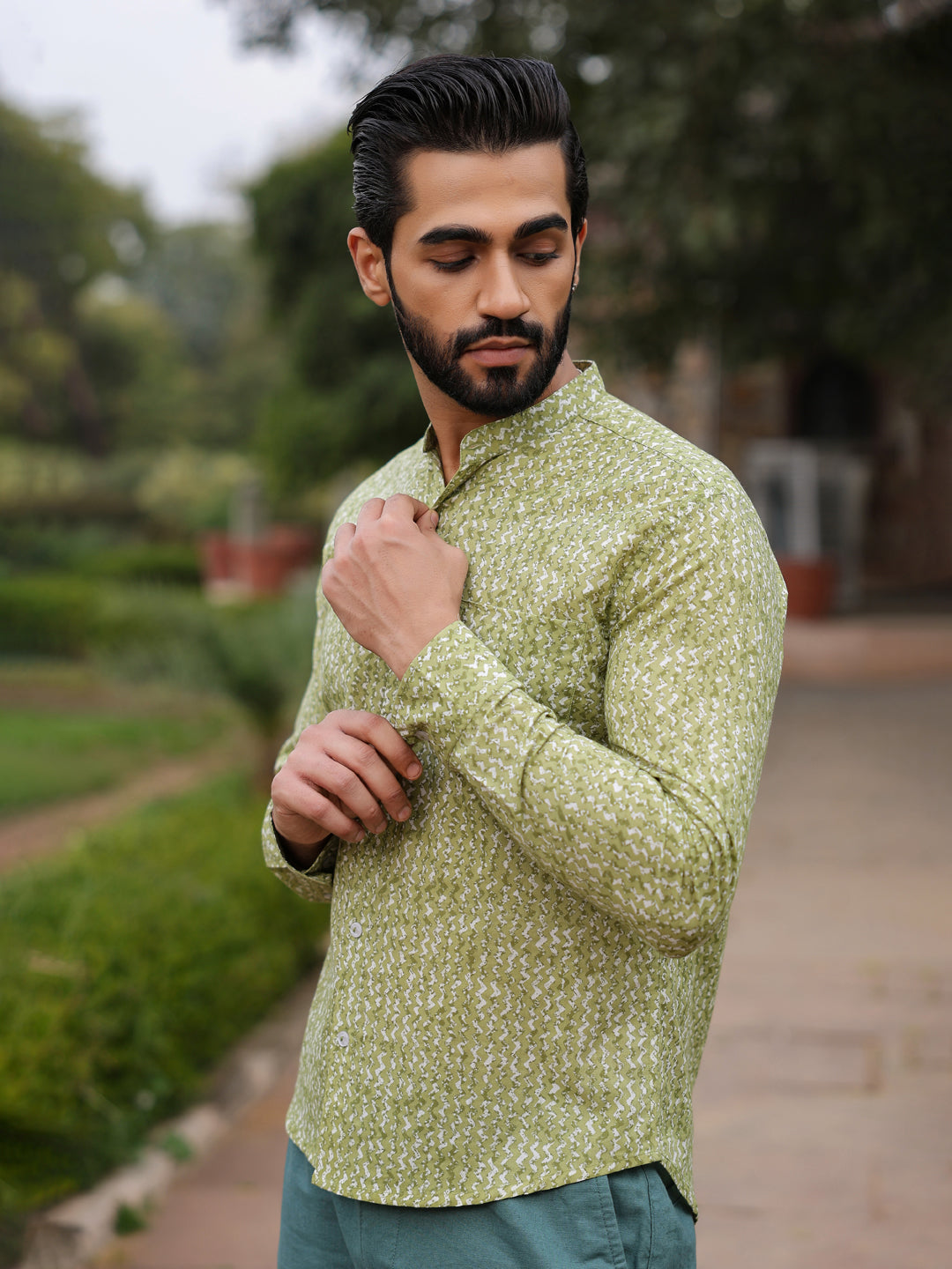 Men's  Pure Cotton Green Casual Shirt