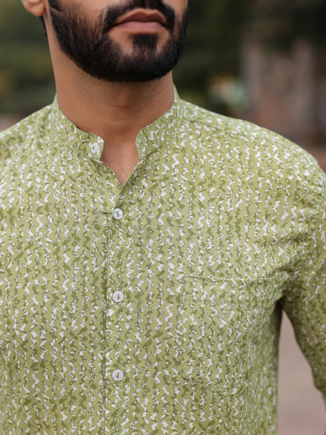 Men's  Pure Cotton Green Casual Shirt