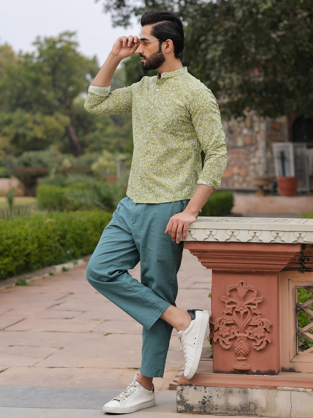 Men's  Pure Cotton Green Casual Shirt