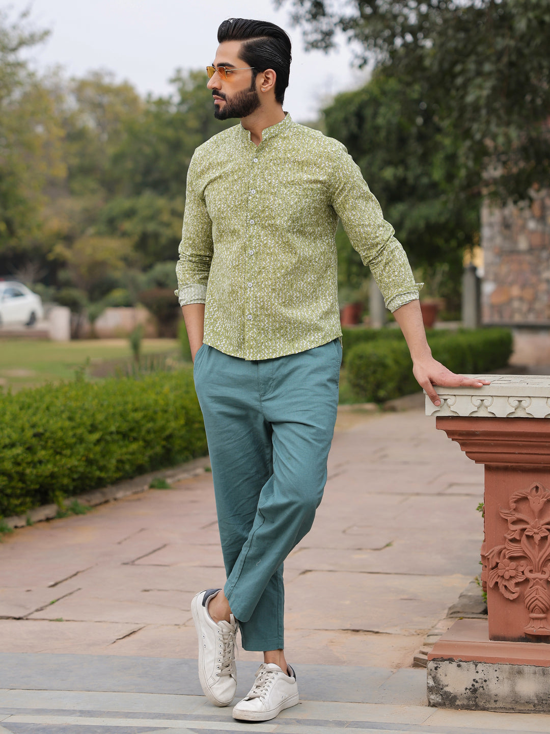 Men's  Pure Cotton Green Casual Shirt