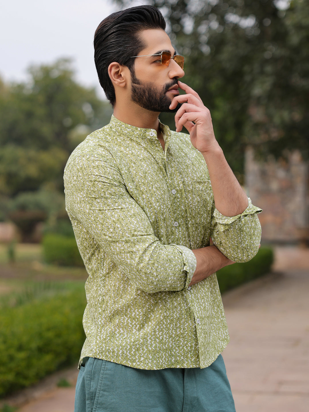 Men's  Pure Cotton Green Casual Shirt