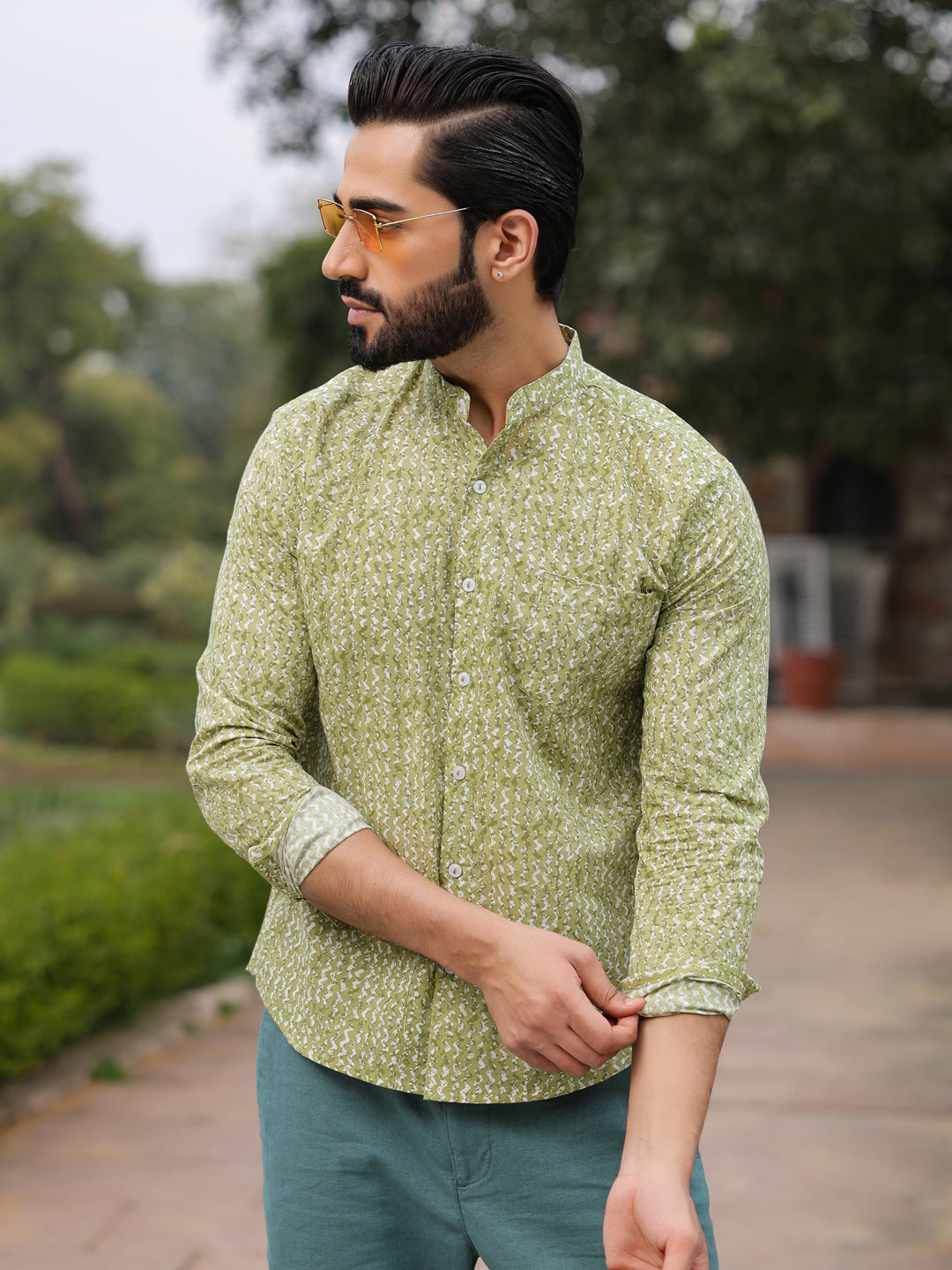 Men's  Pure Cotton Green Casual Shirt