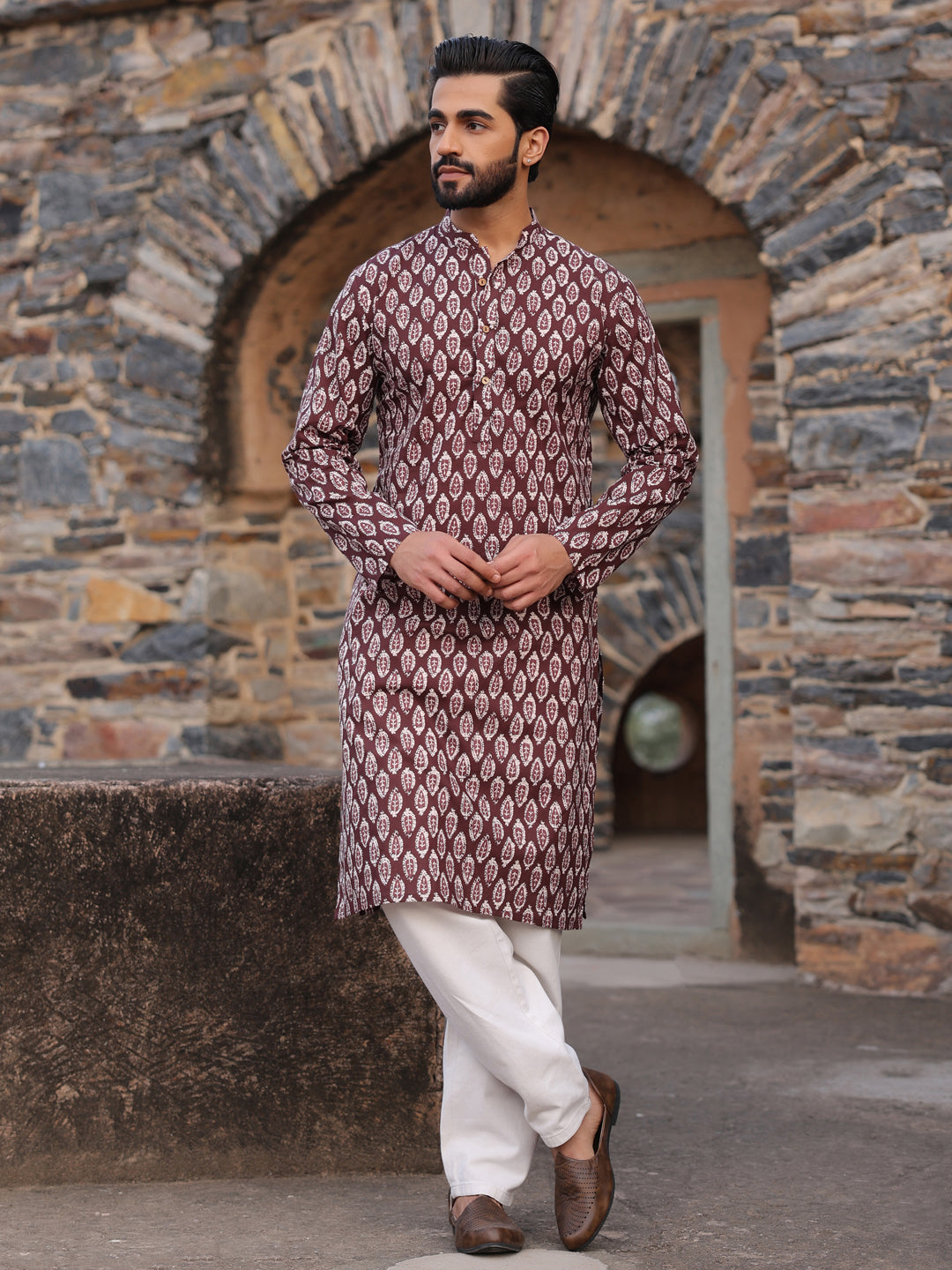 Men's Ethnic Motifs Pure Cotton Vine Printed Kurta