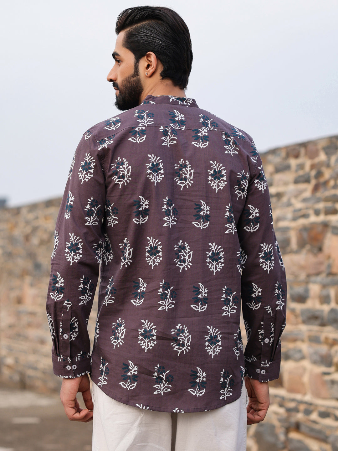 Men's Ethnic Motifs Pure Cotton Dark Grey Printed Kurta