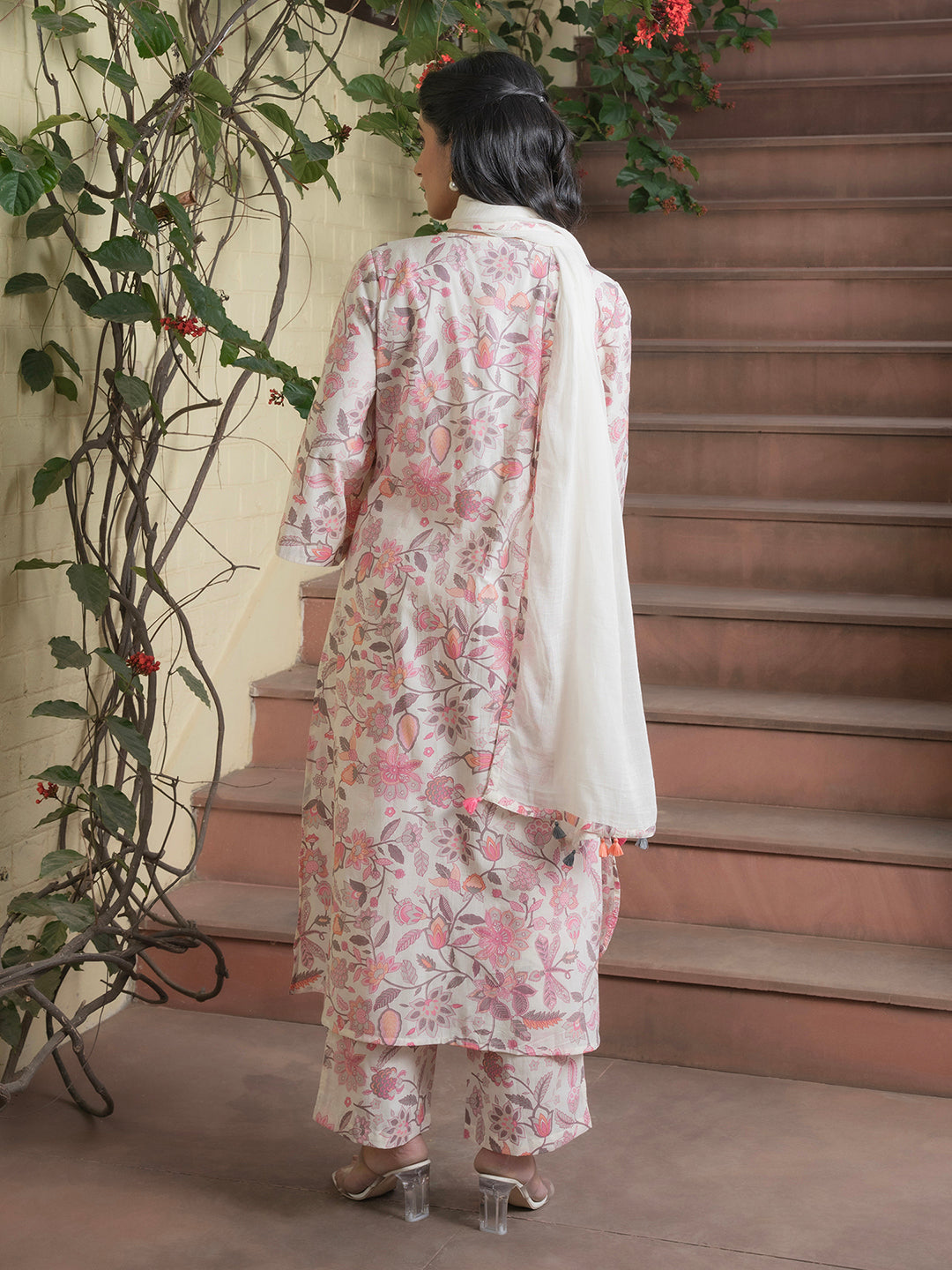 Floral Printed V-Neck Cotton Kurta Set