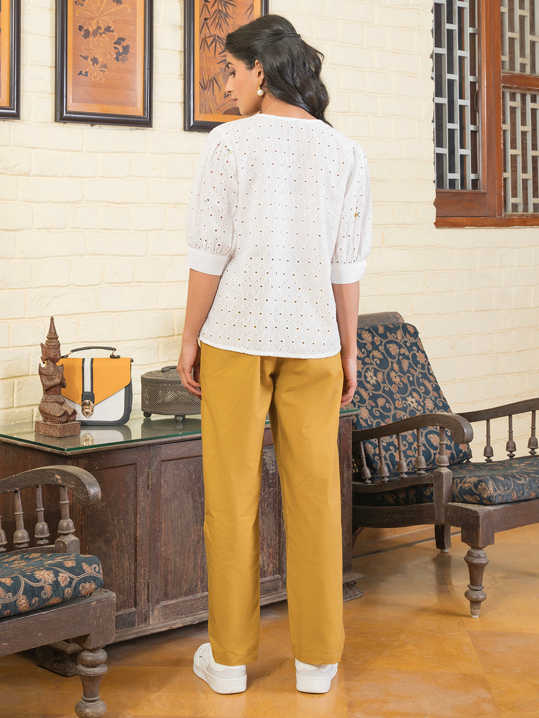 MUSTARD WHITE  Cotton Co-Ord Set